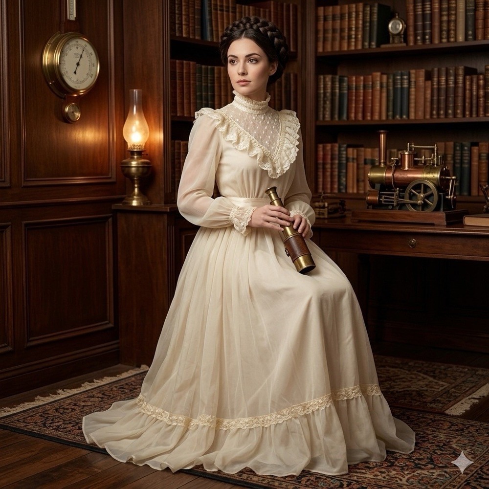 Vtg Maxi Dress 6 Ivory Lace Trim Victorian Edwardian Regency Core Steampunk